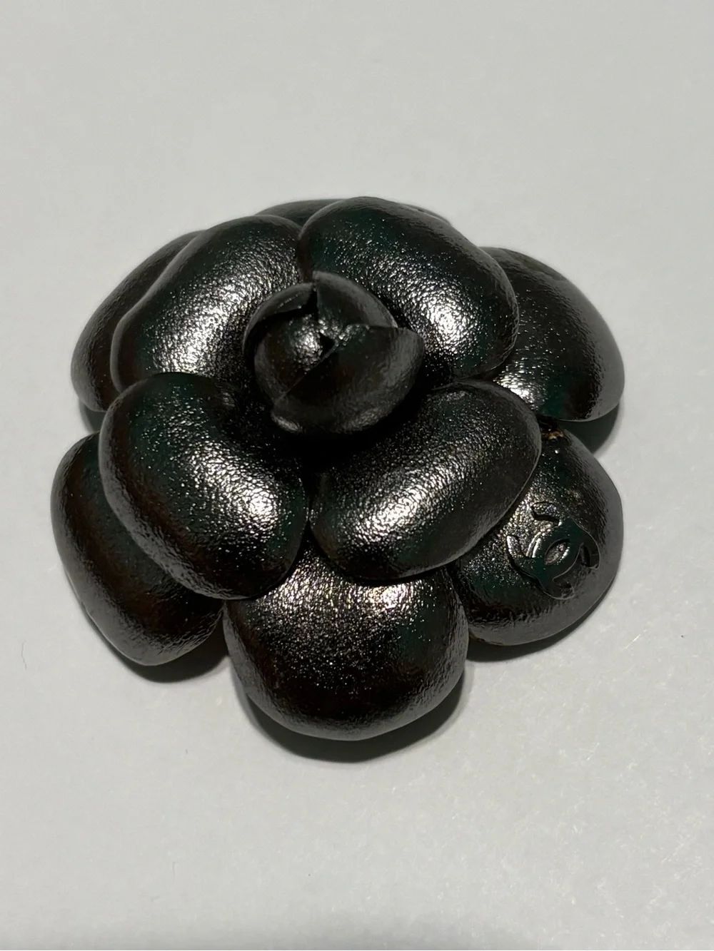 Authentic Chanel Pewter Color Camellia CC Logo Flower Piece to Headband